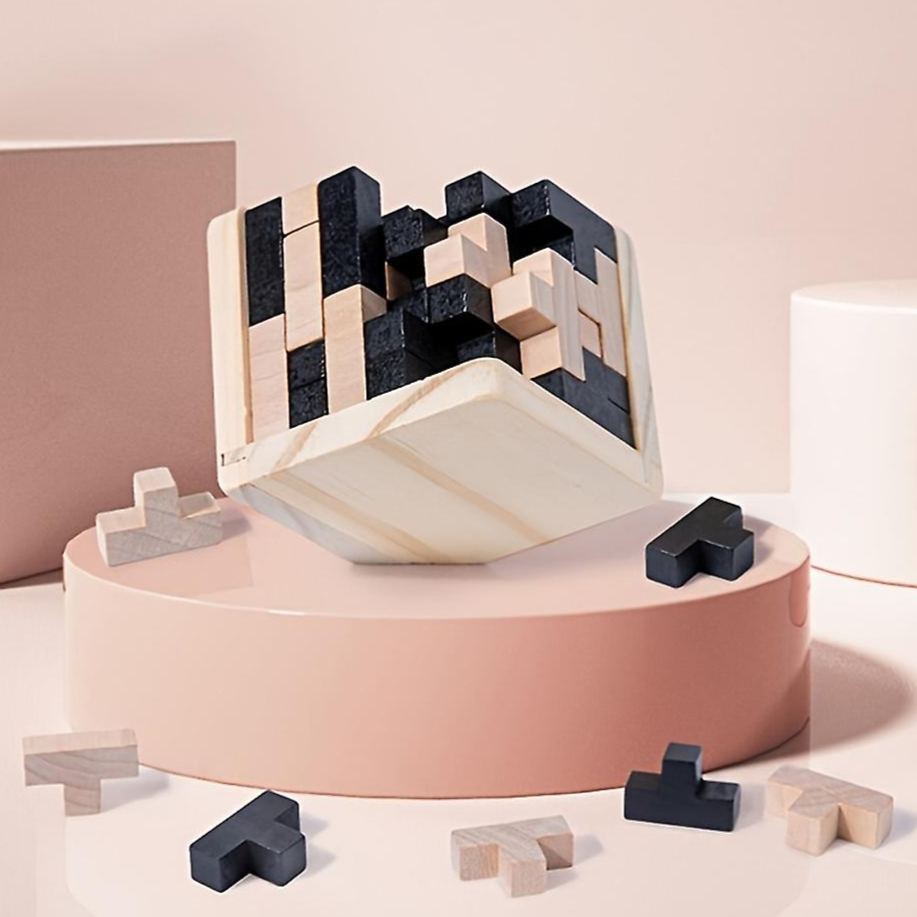 Puzzle cub 3D din lemn, Zola, stimuleaza creierul, educational,  7 x 7 x 7 cm Puzzle cub 3D din lemn, Zola, stimuleaza creierul, educational,  7 x 7 x 7 cm